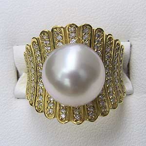 【ポイント10倍】パール 指輪 パールリング 真珠リング 真珠 リング 南洋白蝶真珠 k18 ゴールド ダイヤモンドリング ラウンド形 人気 おすすめ カジュア...