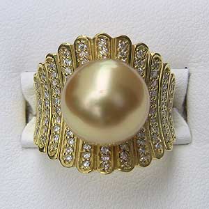 【ポイント10倍】パール 指輪 パールリング 真珠リング 真珠 リング 南洋白蝶真珠 k18 ゴールド ダイヤモンドリング ゴールド系 ラウンド形 人気 おすす...