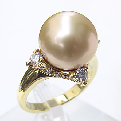 【ポイント10倍】指輪 パールリング 真珠 南洋白蝶真珠 ダイヤモンド パール リング クリーム系 12mm 18金 k18 普段使い 人気 おすすめ カジュア...