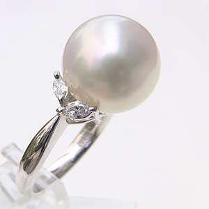 【ポイント10倍】パール 指輪 パールリング 真珠リング 真珠 リング 南洋白蝶真珠 pt900 プラチナ900 リング ダイヤモンド 13.5mm 人気 おす...