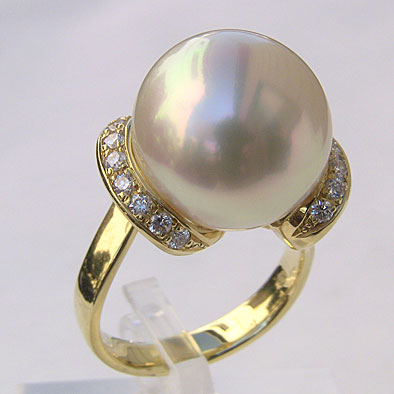 【ポイント10倍】指輪 パールリング 真珠 南洋白蝶真珠 ダイヤモンド パール リング ピンククリーム系 15mm 18金 k18 普段使い カジュアル トレン...