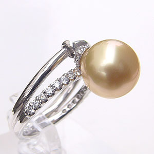 【ポイント10倍】パールリング 真珠 真珠 パール リング 指輪 ゴールデンパール ゴールドパール 南洋真珠 pt900プラチナリング ダイヤモンド 揺れる リ...