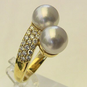 【ポイント10倍】パールリング 真珠リング 南洋白蝶真珠 リング ダイヤモンド パール 指輪 ホワイト系 8mm 18金 k18 ゴールド パール 指輪 普段使...