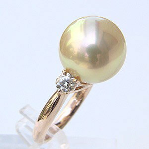 【ポイント10倍】パールリング 真珠リング 南洋白蝶真珠 リング ダイヤモンド パール 指輪 13mm ライトイエロー系 18金 k18PG ピンクゴールド パ...