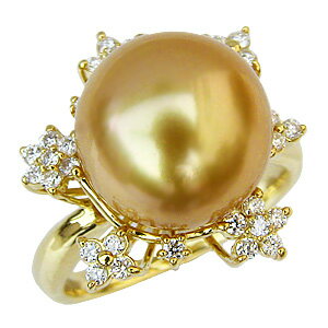 【ポイント10倍】指輪 パールリング 真珠 ゴールドパール リング 真珠 18金 k18 ゴールド 南洋真珠 11mm フラワー 花 普段使い 人気 おすすめ ...