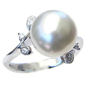 【ポイント10倍】指輪 パールリング 真珠 真珠 パール リング 南洋白蝶真珠 11mm ブルーホワイト系 ダイヤモンド 0.06ct pt900 プラチナ カ...