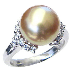 【ポイント10倍】指輪 パールリング 真珠 真珠 パール リング 南洋白蝶真珠 ゴールド系 11mm プラチナ pt900 ダイヤモンド ゴールデンパール 人気...