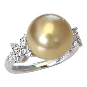 真珠 パール リング 南洋白蝶真珠 18金 K18WG ホワイトゴールド 真珠の直径11mm ゴールド系 ダイヤモンド 22石 合計0.26ct 指輪 リング 普段使い アクセサリー ジュエリー 人気