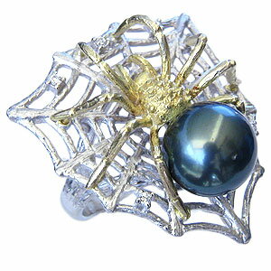 【ポイント10倍】スパイダー リング 指輪 メンズ 蜘蛛 くも クモ ブラックパール ダイヤモンド 18金 k18 18k ホワイトゴールド イエローゴールド ...