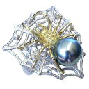 【ポイント10倍】蜘蛛 スパイダー パール リング クモ くも 指輪 タヒチ黒蝶真珠 10mm pt900 プラチナ k18 18金 18k イエローゴールド ...