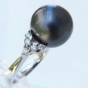 【ポイント10倍】パール リング レディース 真珠 指輪 タヒチ黒蝶真珠 pt900 プラチナ900 リング ダイヤモンド グリーン系 ラウンド形 12mm 人...