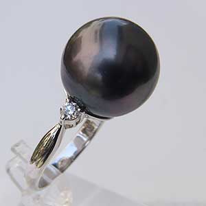 【ポイント10倍】パール リング レディース 真珠 指輪 タヒチ黒蝶ダイヤモンド pt900 グレー系 15mm 人気 おすすめ カジュアル トレンド フォーマ...