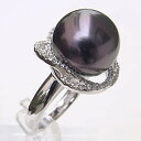 【ポイント10倍】パール リング レディース 真珠 指輪 タヒチ黒蝶ダイヤモンド グリーン系 15mm 18金 k18 ホワイトゴールド 普段使い 人気 おすす...