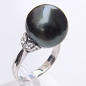 【ポイント10倍】パール リング ジェンダーレス ユニセックス 真珠 指輪 タヒチ黒蝶ダイヤモンド グリーン系 13.8mm pt900 プラチナ 人気 おすす...