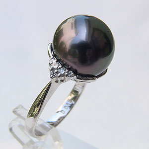 【ポイント10倍】パール リング ジェンダーレス ユニセックス 真珠 指輪 タヒチ黒蝶真珠 ダイヤモンド pt900 プラチナ リング グリーン系 リング 人気...