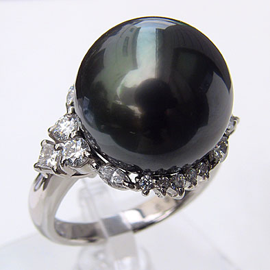 【ポイント10倍】パール リング ジェンダーレス ユニセックス 真珠 指輪 タヒチ黒蝶ダイヤモンド ブラックパール 系 15mm pt900 プラチナ カジュア...