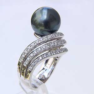 【ポイント10倍】パール リング レディース 真珠 指輪 タヒチ黒蝶真珠 pt900 プラチナグリーン系 11mm 人気 おすすめ カジュアル トレンド フォー...
