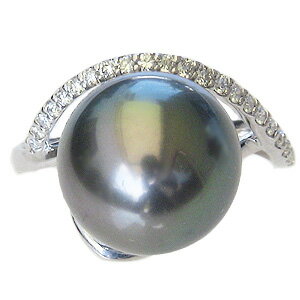 【ポイント10倍】パール リング レディース 真珠 指輪 タヒチ黒蝶真珠ブラックパール 黒真珠 12mm ホワイトゴールド ダイヤモンド カジュアル おすすめ ...