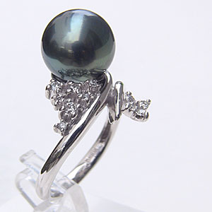 【ポイント10倍】パール リング レディース 真珠 指輪 タヒチ黒蝶ダイヤモンド グリーン系 11mm pt900 プラチナ 人気 おすすめ カジュアル トレン...