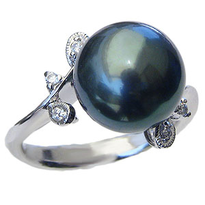 【ポイント10倍】パール リング レディース 真珠 指輪 タヒチ黒蝶真珠 11mmパール pt900 プラチナ ダイヤモンド 0.06ct 人気 おすすめ カジ...