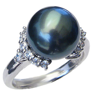 【ポイント10倍】パール リング レディース 真珠 指輪 タヒチ黒蝶真珠 11mm pt900 プラチナ ダイヤモンド リング 人気 おすすめ カジュアル トレ...