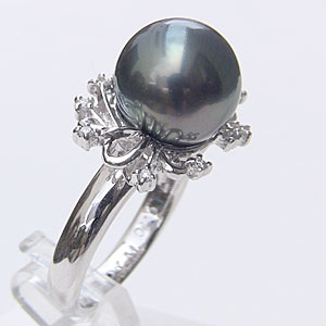 【ポイント10倍】パール リング レディース 真珠 指輪 タヒチ黒蝶ダイヤモンド グリーン系 11mm pt900 プラチナ 人気 おすすめ カジュアル トレン...