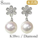 【決算セール ポイント10倍】パール ピアス 18金 18k 18k 普段使い 真珠 あこや本真珠 k18 ホワイトゴールド ペア 8mm ダイヤモンド 14石...