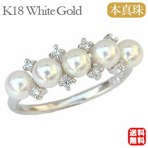 【ポイント10倍 1/21 9:59まで】パール リング 真珠 パール指輪 パールリング 真珠指輪 k18 18k 18金 ホワイトゴールド 本真珠 アコヤ あこや 5コ付 エタニティ ダイヤモンド 送料無料 カジュアル 普段使い おすすめ 福袋 2025 初売り プレゼント ギフト 自分買いのサムネイル