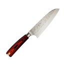 佐治武士作 粉末ハイスSRS13鋼 鎚目 三徳包丁 180mm ヒルト付茶合板ハンドル 越前刃物
