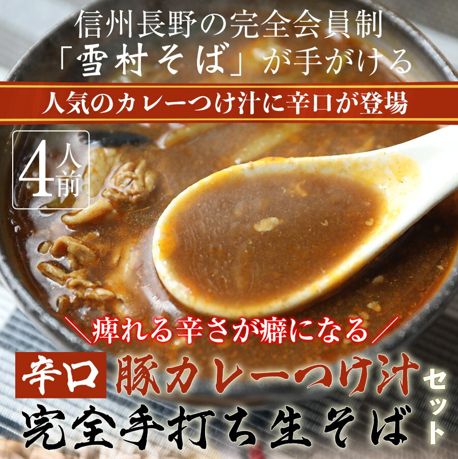 辛口 カレーつけ汁＆そばセット 蕎麦4人前＋豚カレーつけ汁×2＋つゆ1セット 信州そば 蕎麦 そば せいろ 雪村そば 美包