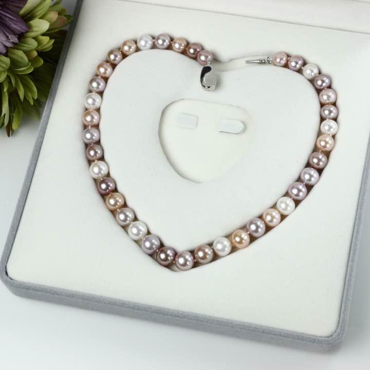 【ブラックフライデー限定SALE対象】つやたま 本真珠 パールネックレス&ピアス or イヤリングセット 大粒10-10.5mm マルチカラー 専用ハートキーパ...