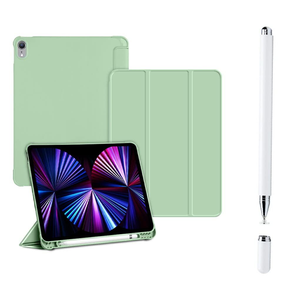 YOYOSTAR iPad Pro11ケース 全モデル対応 および iPad Air 5/4 (10.9インチ2022/2020) マグネットス吸着式 Pencil2対応 三つ折スタンド オートウェイクアップ/スリープ機能付き (グリーン)