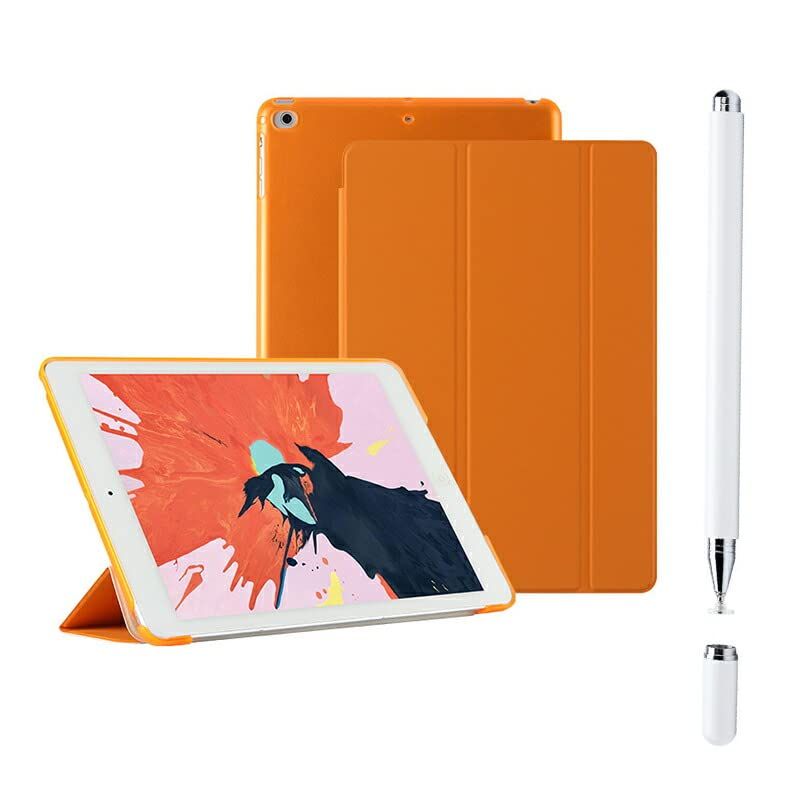 YOYOSTAR iPad Pro 9.7 ケース+タッチペンiPad/iPhone/Androidに対応 タッチパネル触れず対策 2個セット レザー 三つ折スタンド オートスリープ機能 スマートカバー (オレンジ)