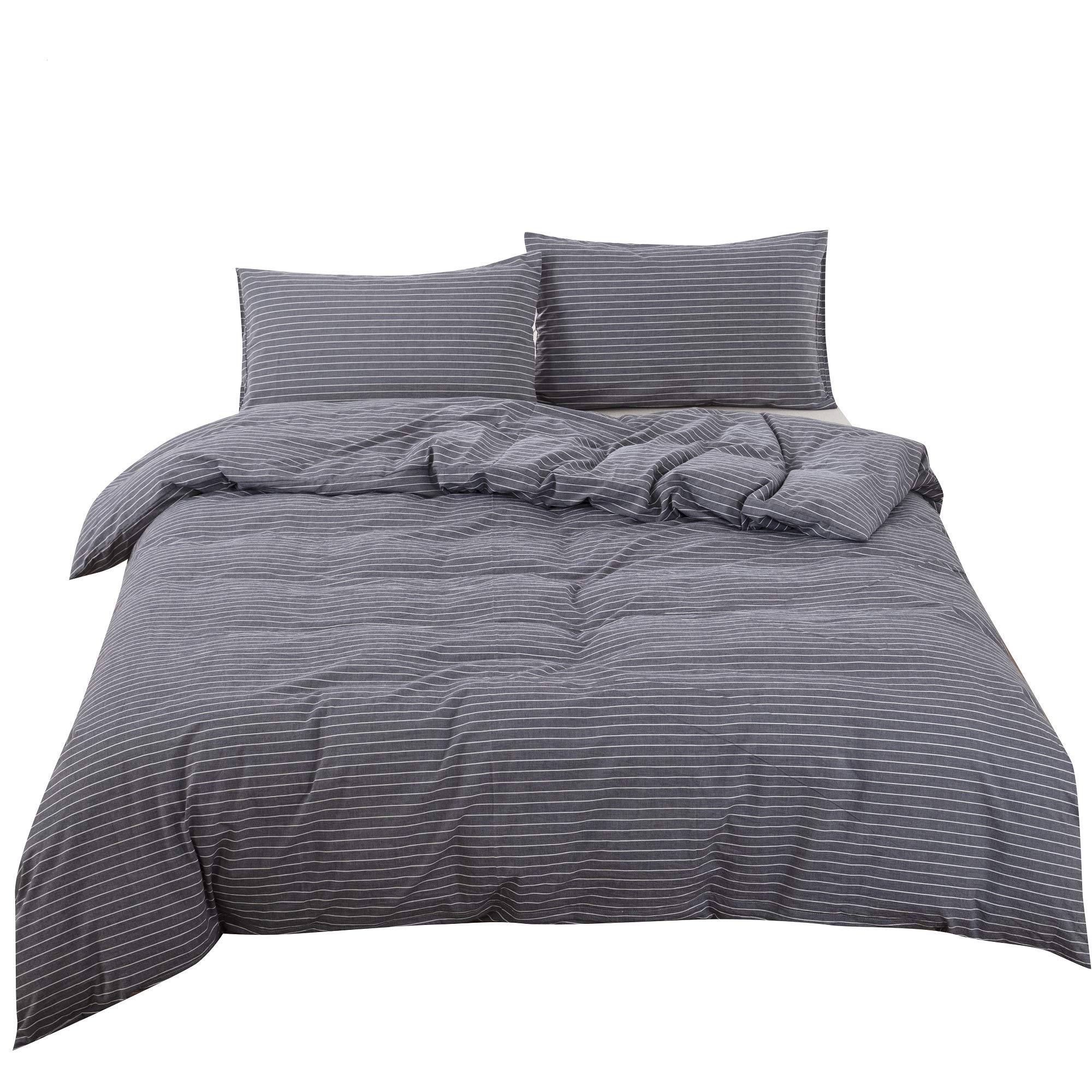 YOYOSTAR 【掛布団カバークイーン1枚、枕カバー2枚】オーガニックコットン洗いざらしの綿100% 布団カバ..