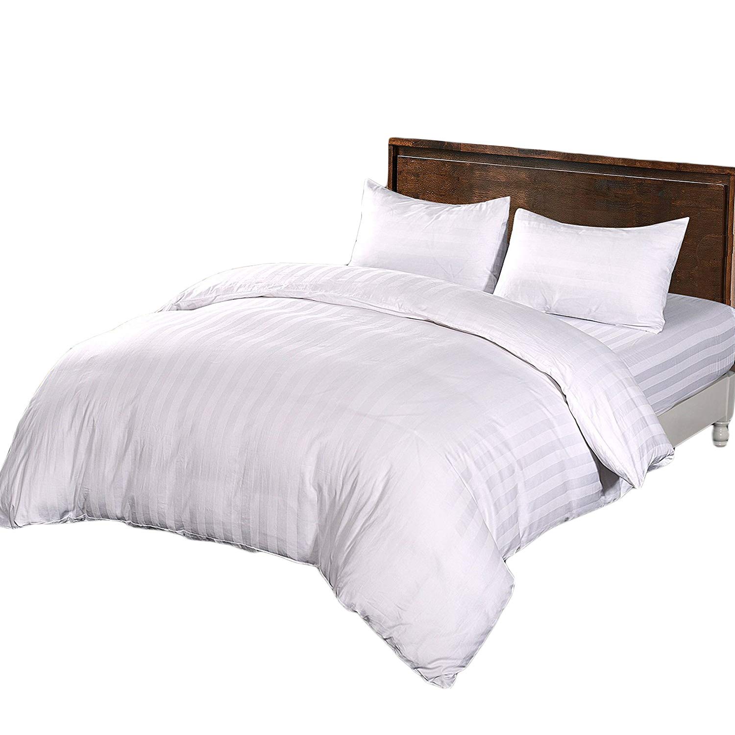 YOYOSTAR 布団カバー 3点セット シングル 綿100% ホワイト ストライプ 寝具カバー3点セット 白 ホテル 掛け布団カバー1枚 ボックスシーツ1枚 枕カバー1枚