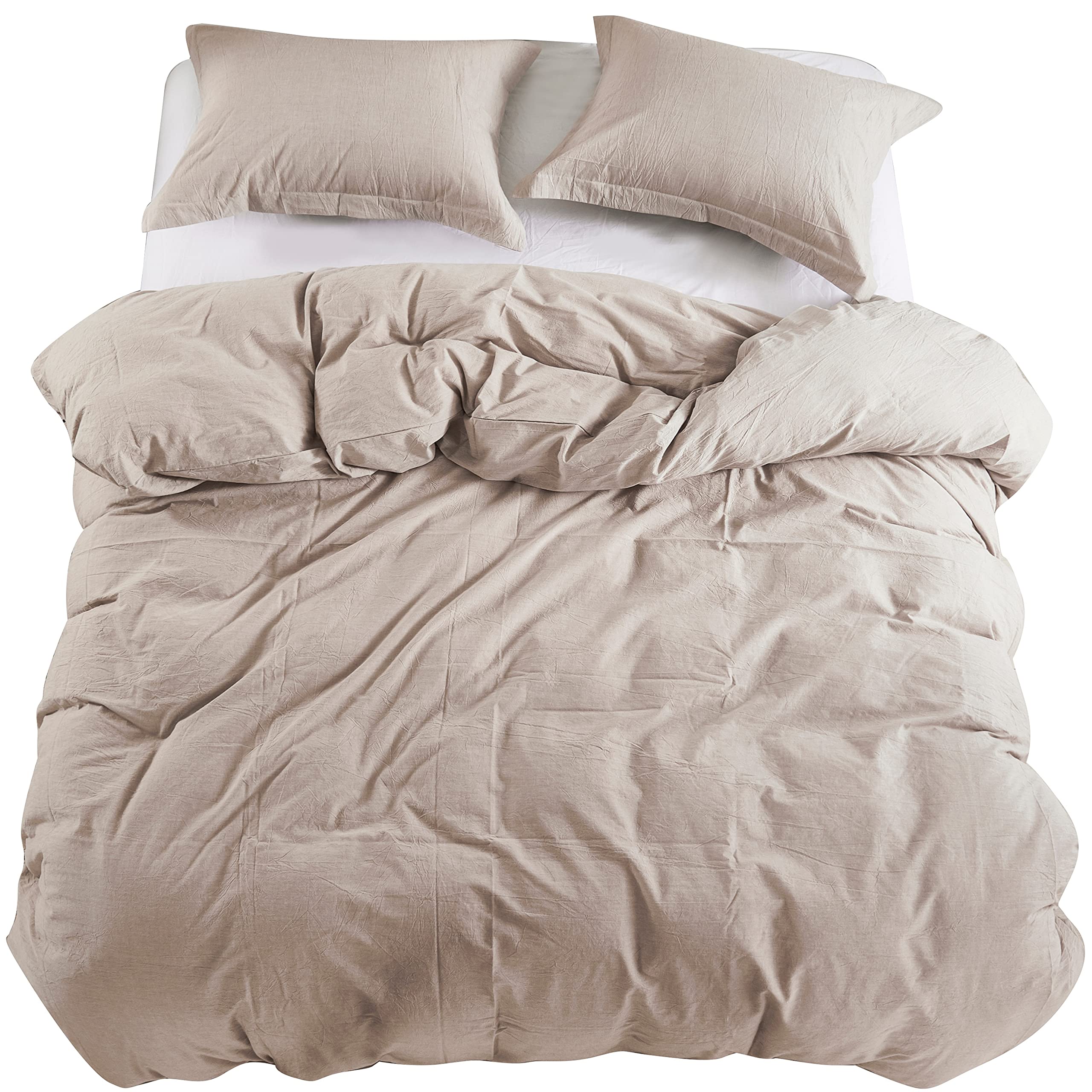 YOYOSTAR 【掛け布団カバー シングル 単品売り】オーガニックコットン 150x210cm 掛かバー 洗いざらしの綿100% 洗い替え 防ダニ 掛けふとんカバー ベージュ