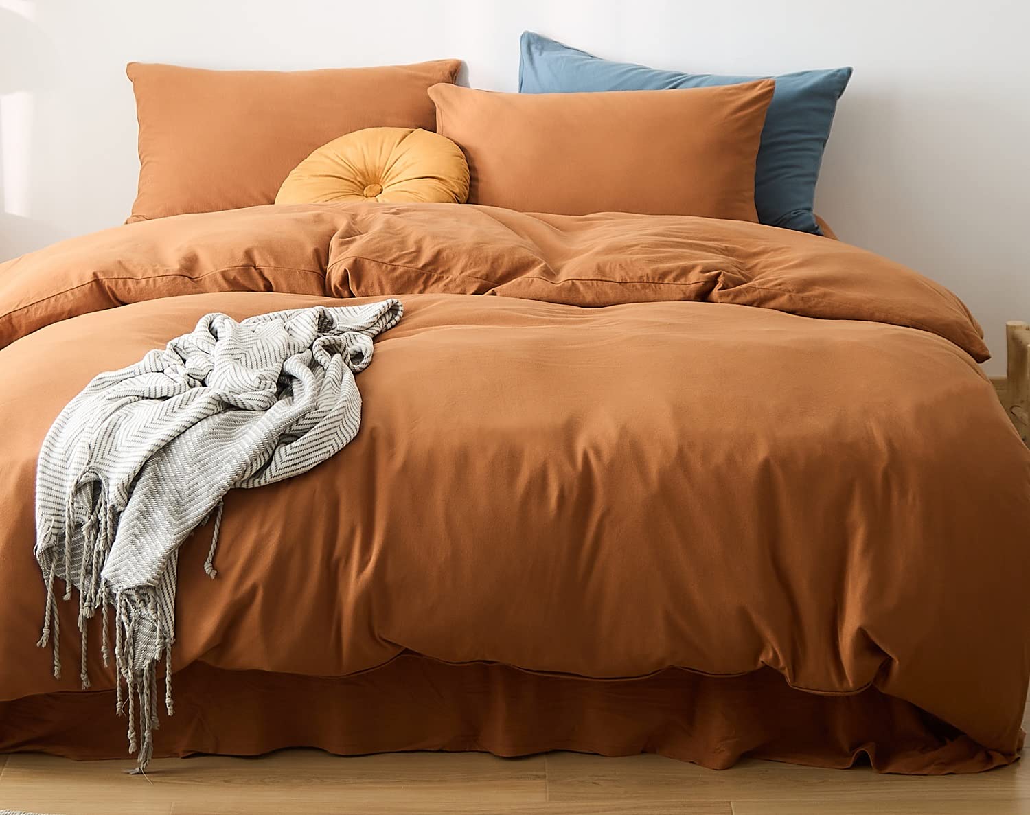 YOYOSTAR 掛ふとんカバー シングル超ロング 150x230cm 綿100% 天竺ニット Tシャツ生地 やわらかな肌ざわり リバーシブル コットン 掛けカバー 単品 フィット感 キャメル 無地