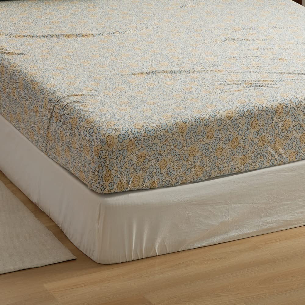 YOYOSTAR ボックスシーツ キング 綿100% ベッドシーツ 肌になじむ天竺ニット マットレスカバー 防ダニ 180x200x25cm 抗菌 花柄