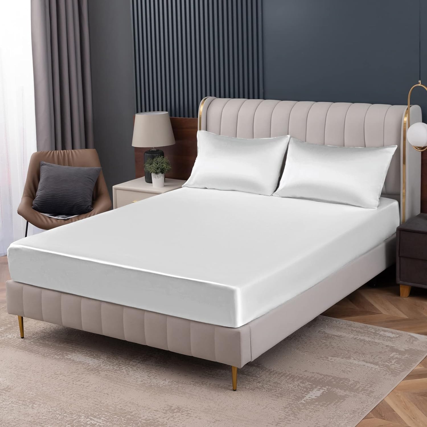 YOYOSTAR ボックスシーツ クイーンショート160x190x30cm シルクと大豆タンパク繊維 マットレスシーツ ..