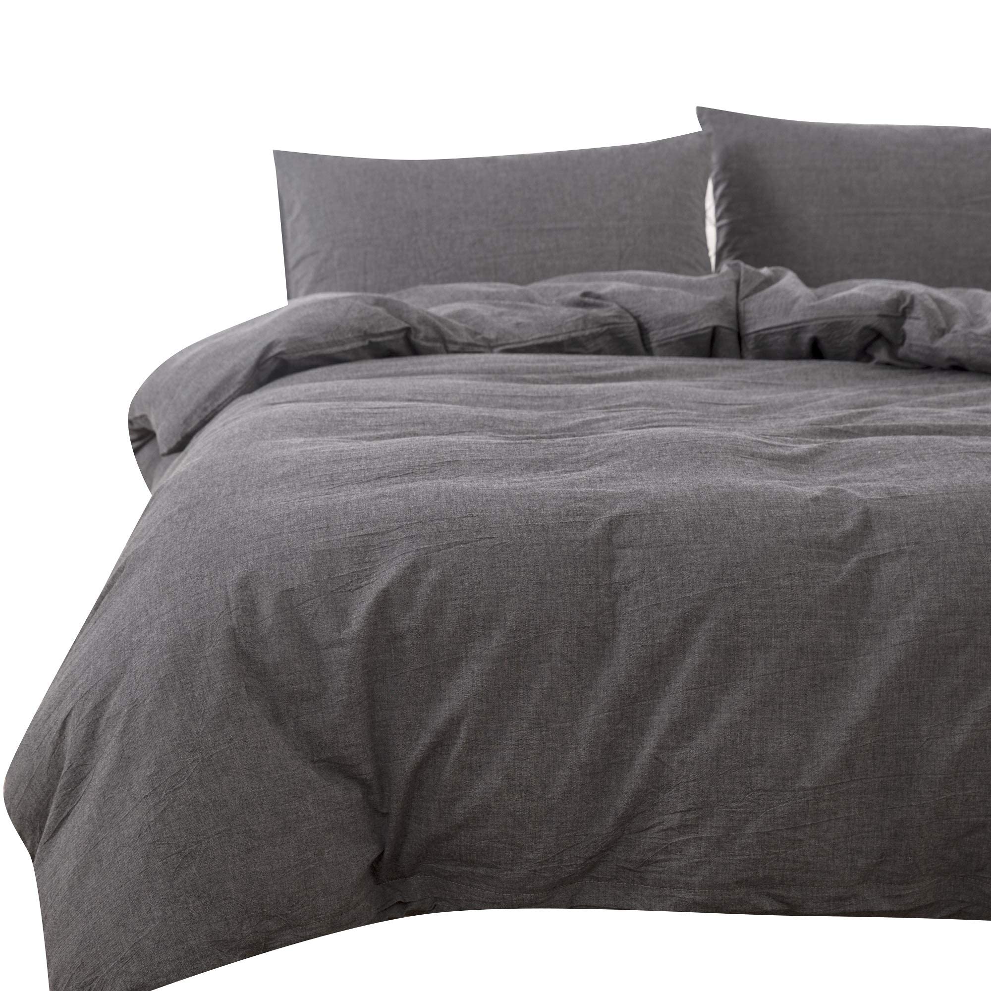YOYOSTAR 掛け布団カバー シングルロング 150x220cm チャコールグレー オーガニックコットン 長身用 掛..