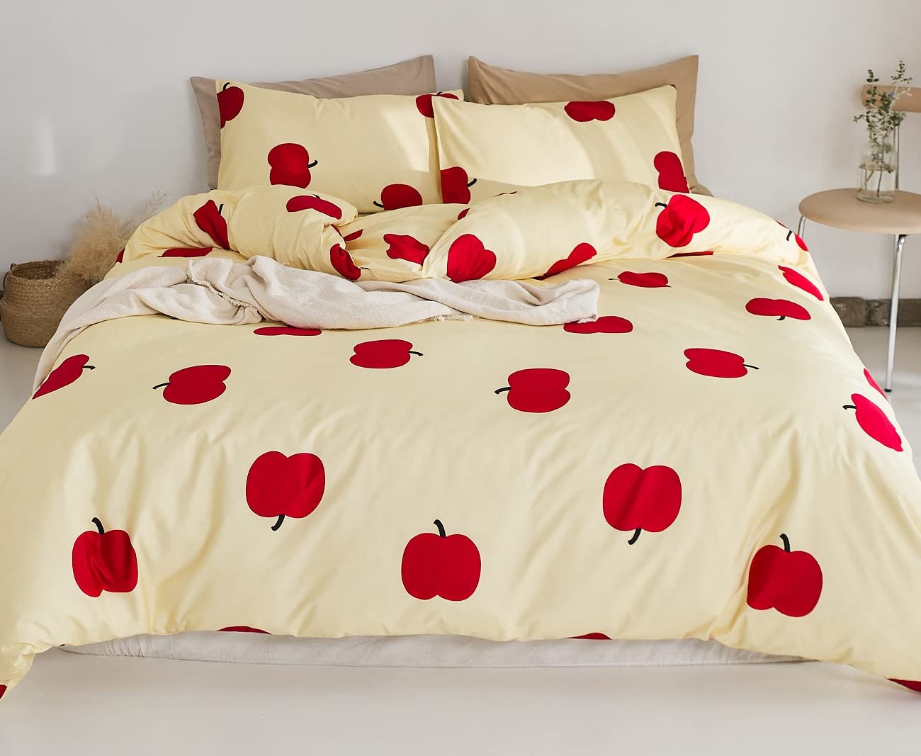 YOYOSTAR 布団カバーセット ジュニア 綿100% プリント 掛け布団カバー フラットシーツ 枕カバー りんご柄