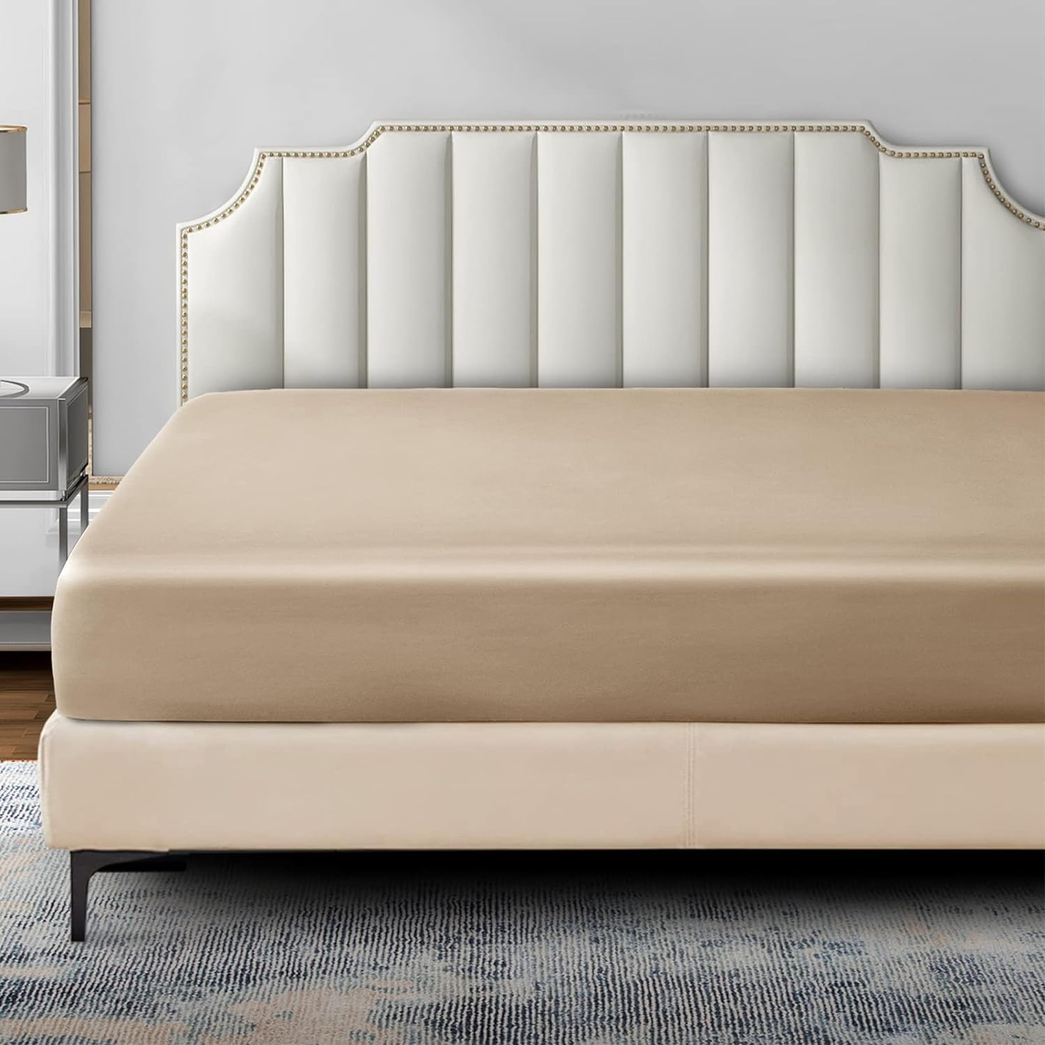 YOYOSTAR ボックスシーツ クイーン超ロング160x220x30cm シルクと大豆タンパク繊維 マットレスシーツ ..