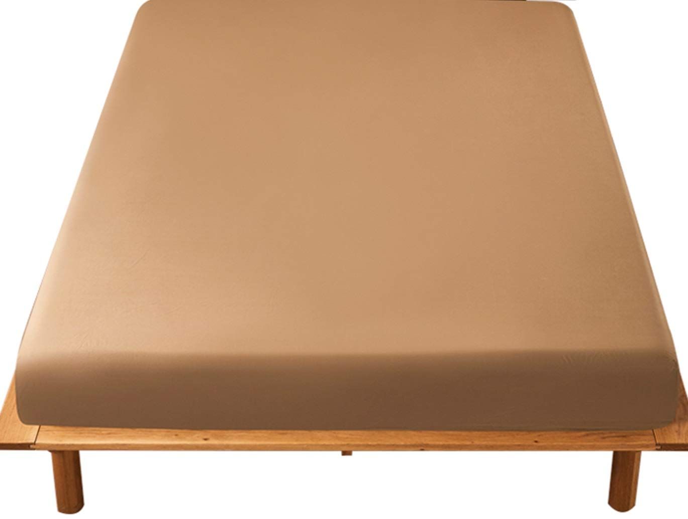 YOYOSTAR ボックスシーツ シングル マチ35cm ブラウン ベッドシーツ 綿100 マットレスカバー 全周ゴム ..