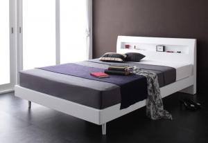 棚・コンセント付きデザインすのこベッド スタンダードポケットコイルマットレス付き セミダブル 組立..