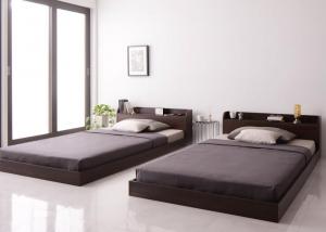 棚・コンセント付きモダンデザインフロアベッド プレミアムボンネルコイルマットレス付き シングル 組..