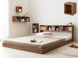 ウォールシェルフ付ディスプレイフロアベッド 国産カバーポケットコイルマットレス付き ウォールシェル..