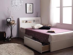 棚・コンセント付きショート丈収納ベッド スタンダードポケットコイルマットレス付き シングル ショート丈