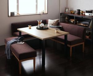 ダイニングセット(テーブル&ソファ ベンチ) モダンカフェ風リビングダイニングセット 5人 4点セット(テーブル+ソファ1脚+アームソファ1脚+ベンチ1脚) 左アーム W120