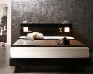 モダンライト・コンセント付きすのこベッド スタンダードポケットコイルマットレス付き セミダブル 組立設置付