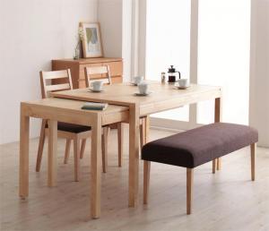 最大235cm スライド伸縮テーブル ダイニングセット 4人 4点セット(テーブル+チェア2脚+ベンチ1脚) W135-235 組立設置付